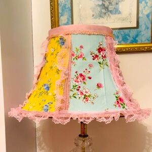 Vintage Floral Patchwork Lampshade with Pink Lace Trim
